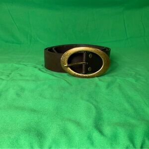 Calvin Klein Genuine Bonded Leather Belt with Oval Gold Buckle